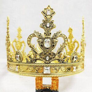 Vintage gold crown, clear stone crown, cosplay headdress, birthday party crown